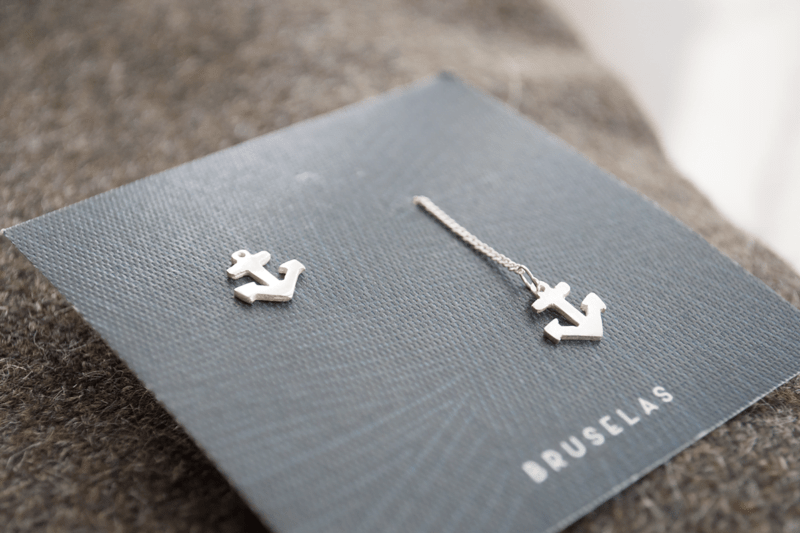 aros ancla y cadenita de plata 925